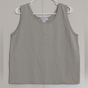 Vintage Claudia D Tank Top Shirt XL Green Polyester Blend Textured Spring Summer